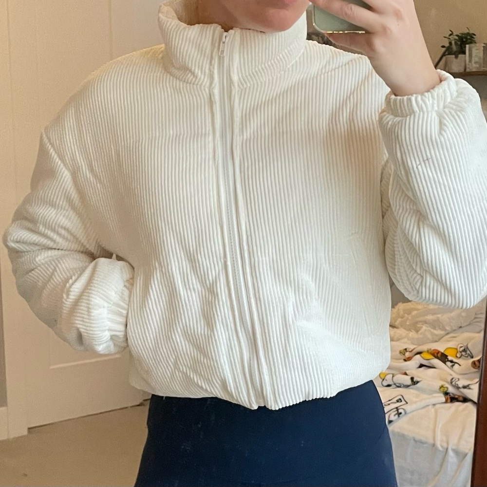 White corduroy puffer jacket